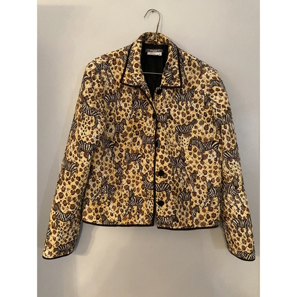 Maggy London Jackets & Blazers - Maggy L Jacket 100% Silk Quilted Button Front Zebra Safari Lined Women's 10